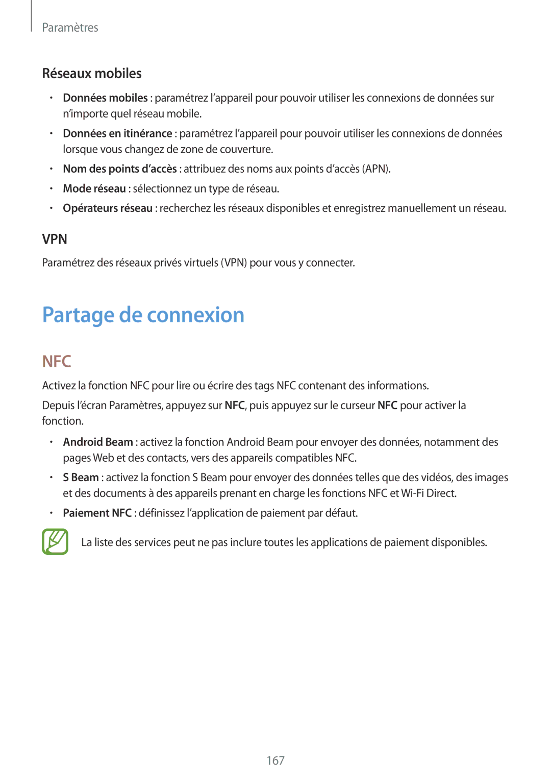 Samsung SM-G850FHSEFTM, SM-G850FZKEXEF, SM-G850FHSEBOG, SM-G850FZDESFR, SM-G850FHSEXEF Partage de connexion, Réseaux mobiles 