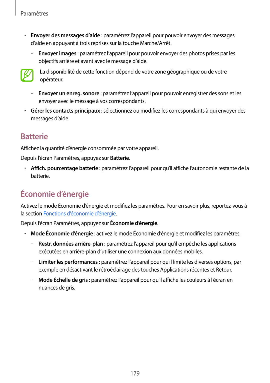 Samsung SM-G850FHSESFR, SM-G850FZKEXEF, SM-G850FHSEBOG, SM-G850FZDESFR, SM-G850FHSEXEF manual Batterie, Économie d’énergie 