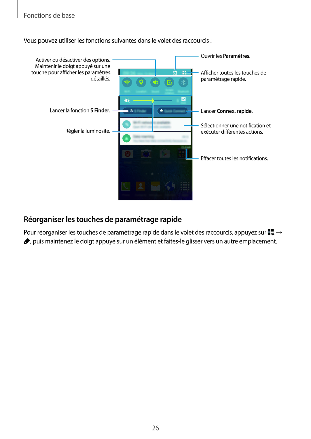 Samsung SM-G850FHSESFR, SM-G850FZKEXEF, SM-G850FHSEBOG Réorganiser les touches de paramétrage rapide, Lancer Connex. rapide 