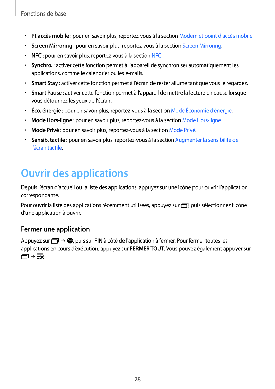 Samsung SM-G850FHSEBOG, SM-G850FZKEXEF, SM-G850FZDESFR, SM-G850FHSEXEF manual Ouvrir des applications, Fermer une application 