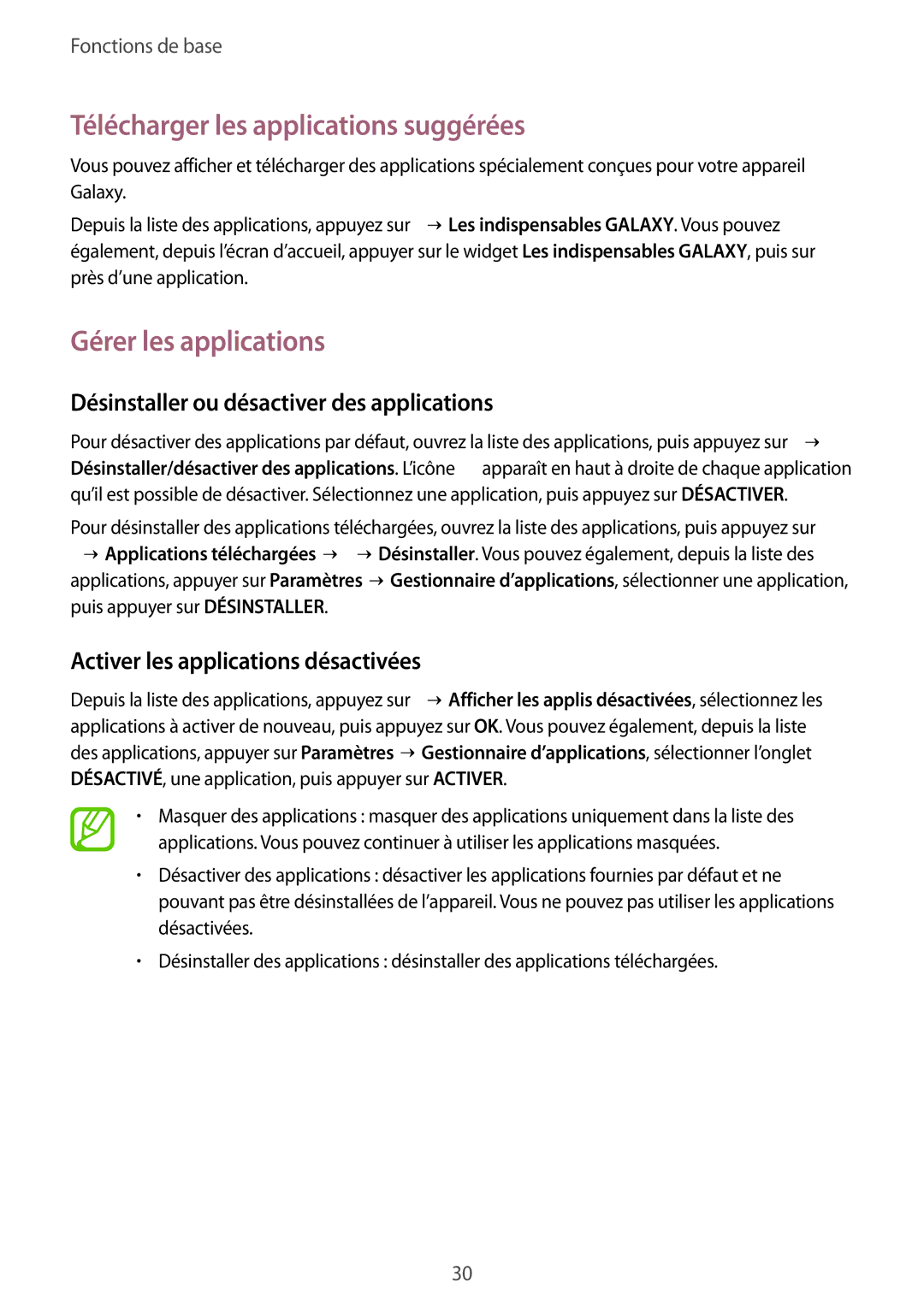 Samsung SM-G850FHSEXEF, SM-G850FZKEXEF, SM-G850FHSEBOG manual Télécharger les applications suggérées, Gérer les applications 