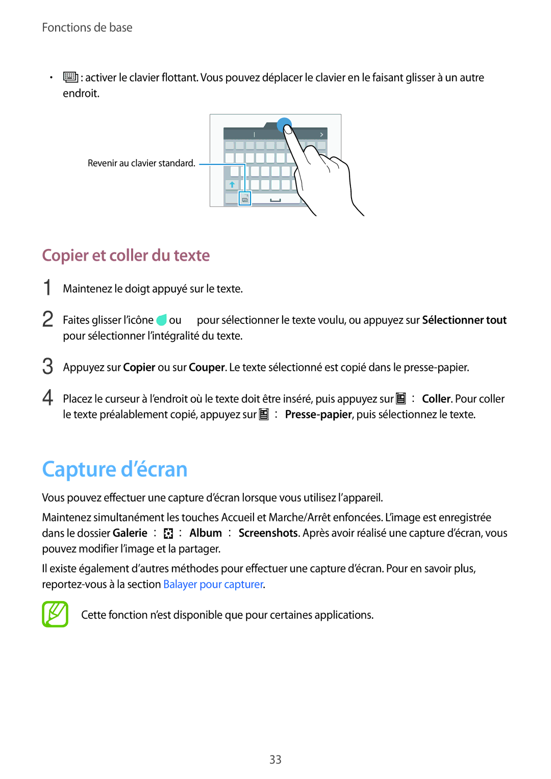 Samsung SM-G850FZDEXEF, SM-G850FZKEXEF, SM-G850FHSEBOG, SM-G850FZDESFR manual Capture d’écran, Copier et coller du texte 