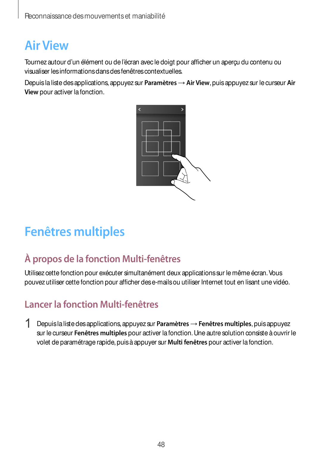 Samsung SM-G850FHSEXEF, SM-G850FZKEXEF, SM-G850FHSEBOG Air View, Fenêtres multiples, Propos de la fonction Multi-fenêtres 