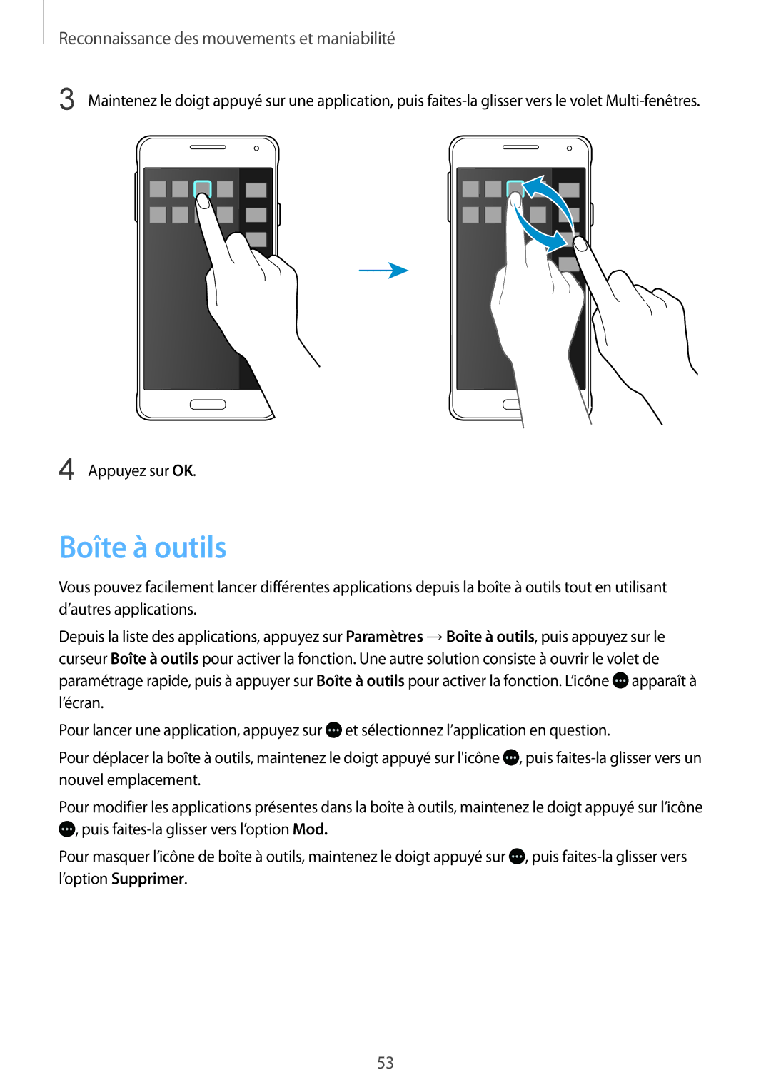 Samsung SM-G850FHSESFR, SM-G850FZKEXEF, SM-G850FHSEBOG, SM-G850FZDESFR, SM-G850FHSEXEF, SM-G850FZDEBOG manual Boîte à outils 