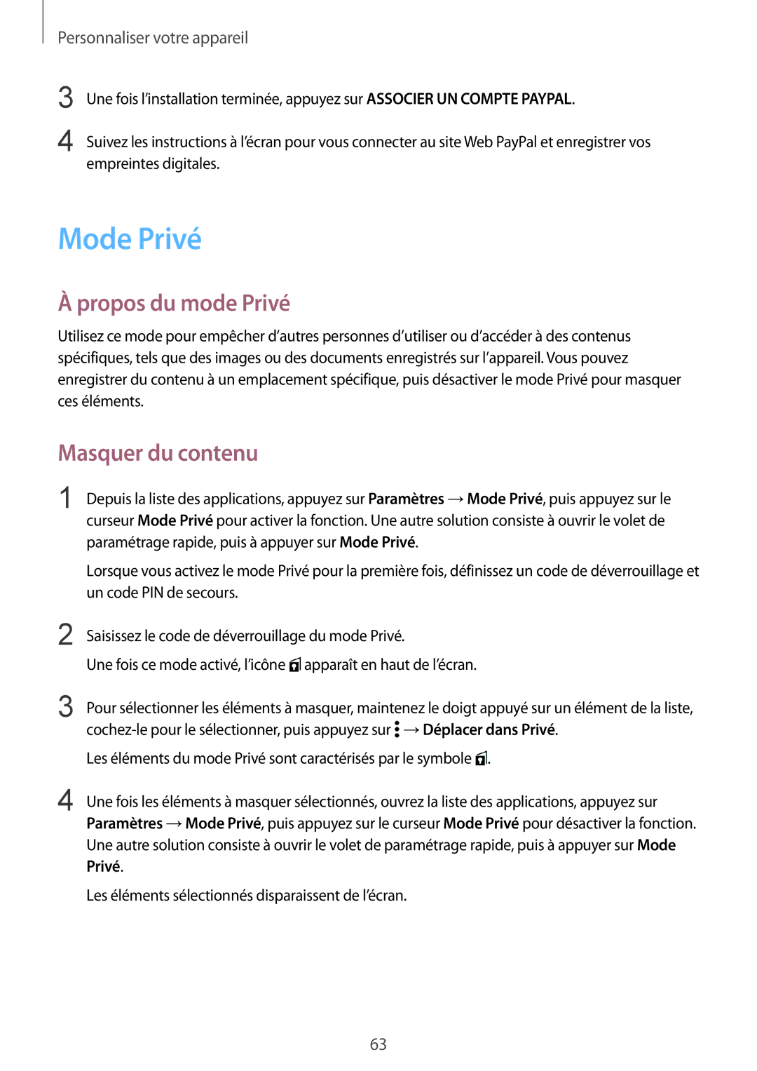 Samsung SM-G850FZKEXEF, SM-G850FHSEBOG, SM-G850FZDESFR, SM-G850FHSEXEF Mode Privé, Propos du mode Privé, Masquer du contenu 