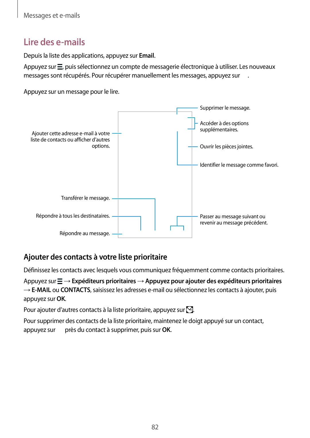 Samsung SM-G850FHSEBOG, SM-G850FZKEXEF manual Lire des e-mails, Depuis la liste des applications, appuyez sur Email 