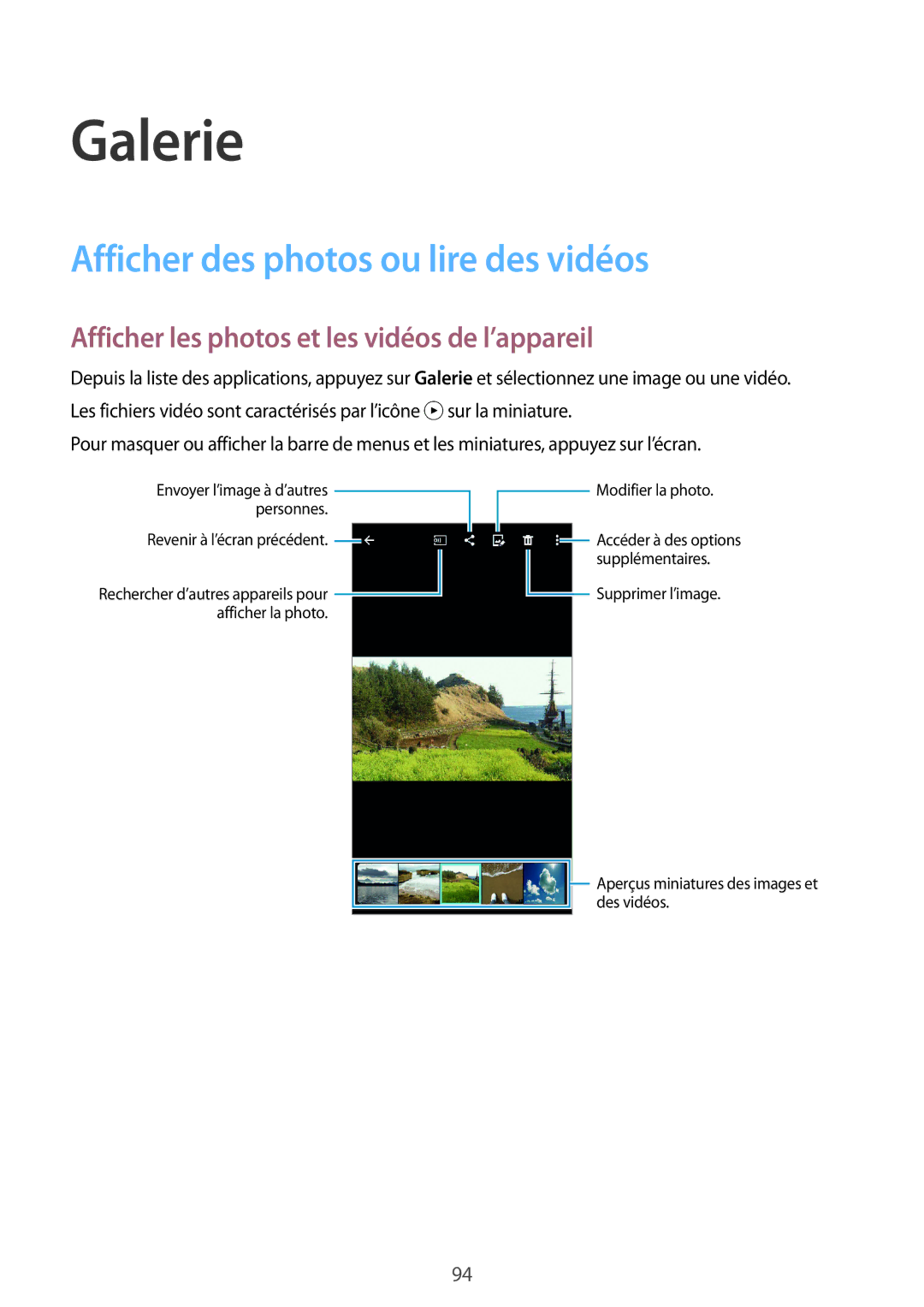 Samsung SM-G850FZDEBOG Galerie, Afficher des photos ou lire des vidéos, Afficher les photos et les vidéos de l’appareil 