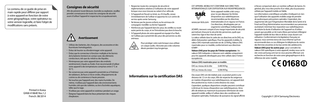 Samsung SM-G850FZDESFR, SM-G850FZKEXEF manual Consignes de sécurité, Avertissement, Informations sur la certification DAS 