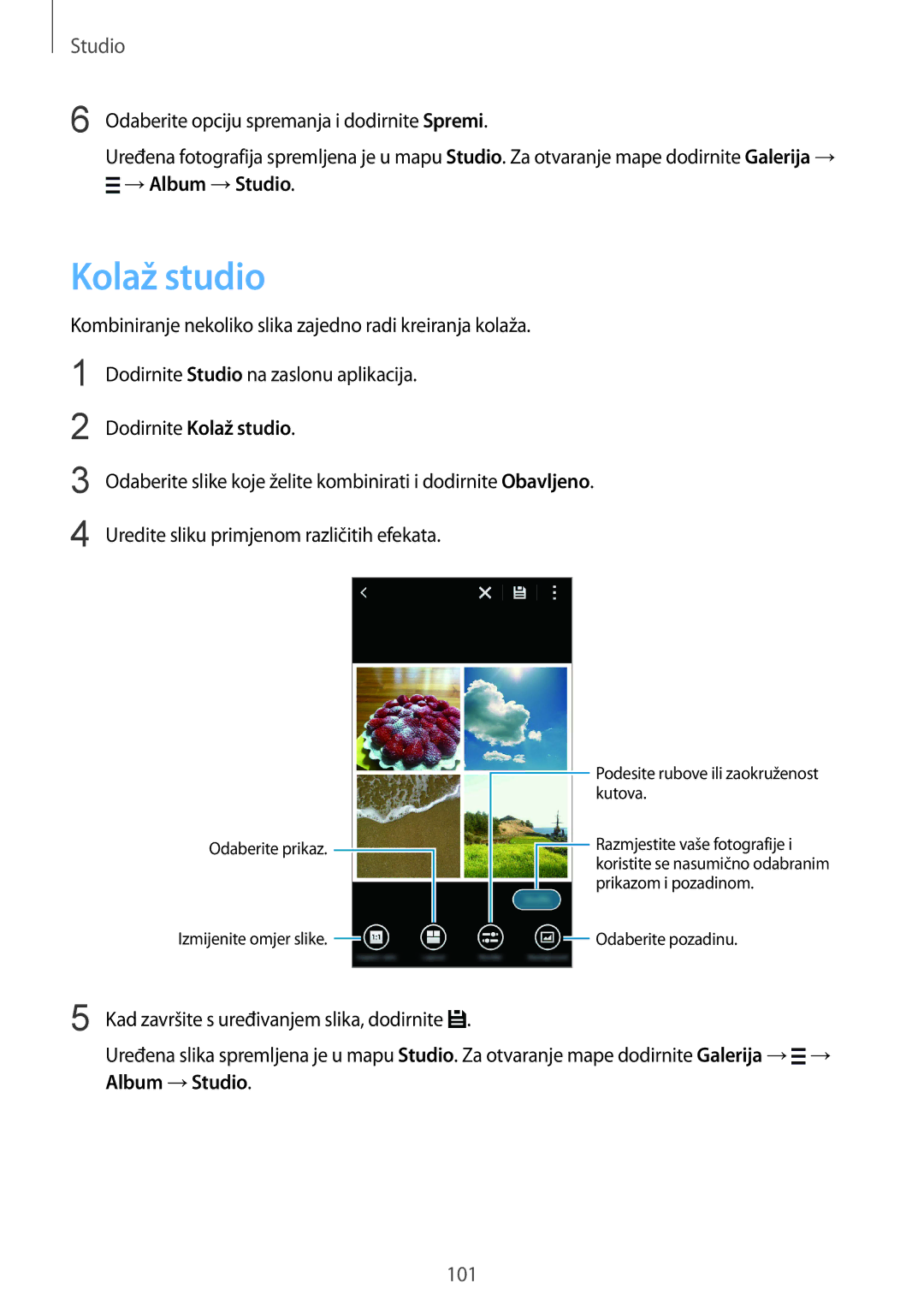 Samsung SM-G850FZKETWO, SM-G850FZWESEE, SM-G850FZDESEE, SM-G850FZKESEE, SM-G850FHSESEE manual Dodirnite Kolaž studio 