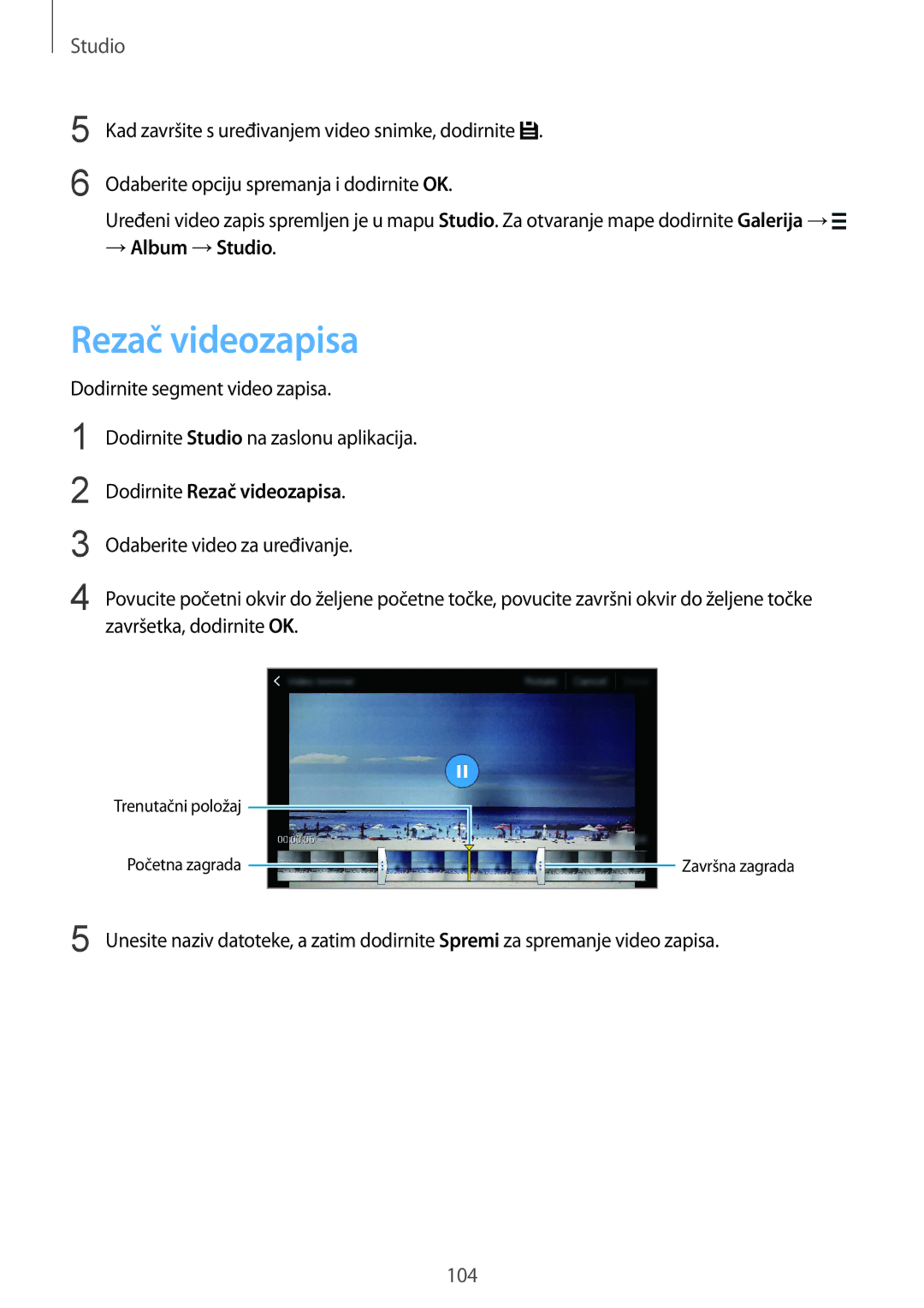 Samsung SM-G850FZKECRO, SM-G850FZWESEE, SM-G850FZDESEE, SM-G850FZKESEE manual → Album →Studio, Dodirnite Rezač videozapisa 