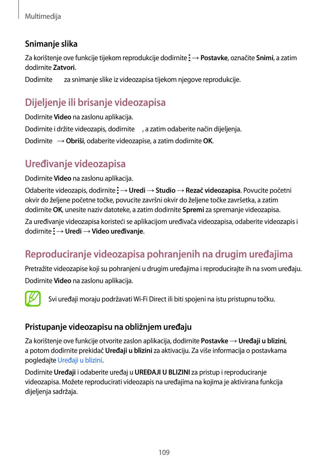 Samsung SM-G850FZDESEE, SM-G850FZWESEE manual Dijeljenje ili brisanje videozapisa, Uređivanje videozapisa, Snimanje slika 