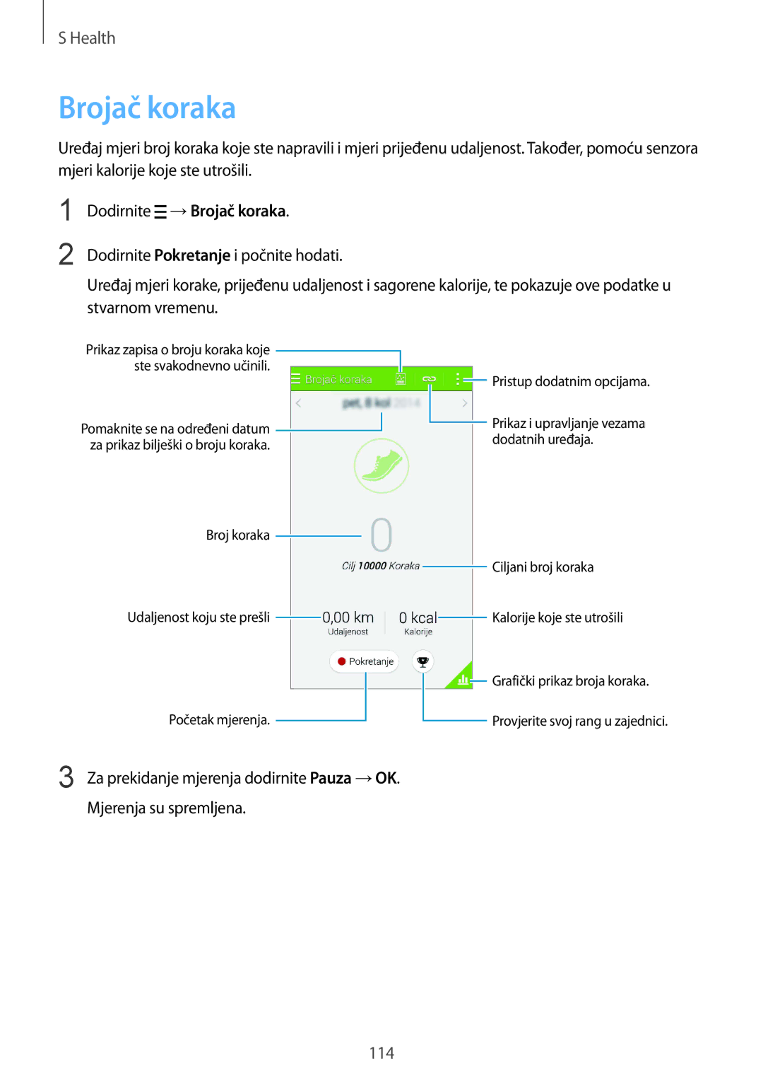 Samsung SM-G850FZDEVIP, SM-G850FZWESEE, SM-G850FZDESEE, SM-G850FZKESEE, SM-G850FHSESEE manual Dodirnite →Brojač koraka 