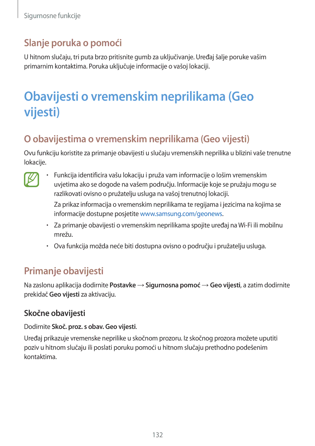 Samsung SM-G850FZWESEE Obavijesti o vremenskim neprilikama Geo vijesti, Obavijestima o vremenskim neprilikama Geo vijesti 