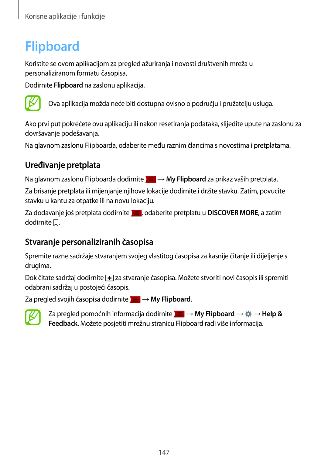 Samsung SM-G850FHSESEE, SM-G850FZWESEE, SM-G850FZDESEE Flipboard, Uređivanje pretplata, Stvaranje personaliziranih časopisa 