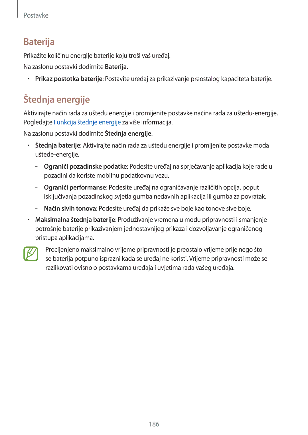 Samsung SM-G850FZDEVIP, SM-G850FZWESEE, SM-G850FZDESEE, SM-G850FZKESEE, SM-G850FHSESEE manual Baterija, Štednja energije 