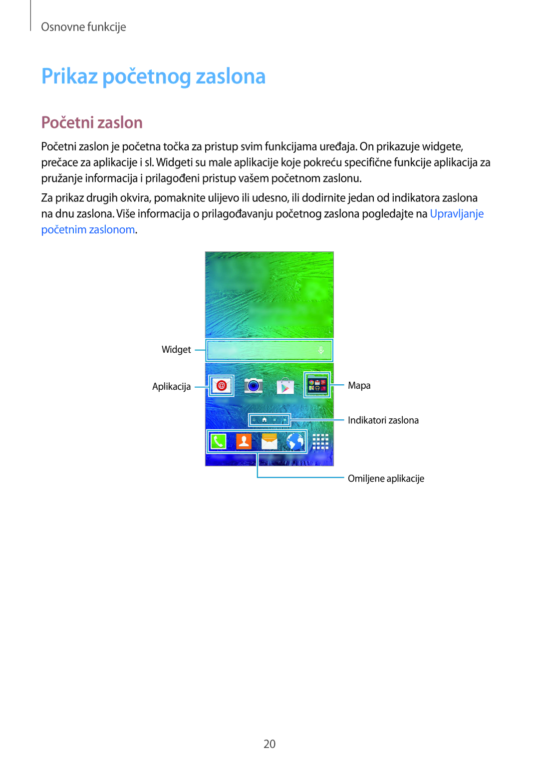 Samsung SM-G850FZKECRO, SM-G850FZWESEE, SM-G850FZDESEE, SM-G850FZKESEE manual Prikaz početnog zaslona, Početni zaslon 