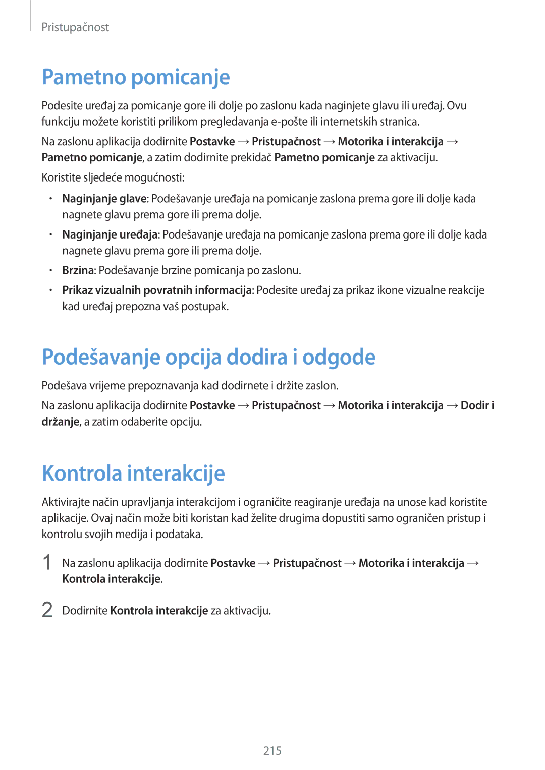 Samsung SM-G850FZDECRO, SM-G850FZWESEE manual Pametno pomicanje, Podešavanje opcija dodira i odgode, Kontrola interakcije 