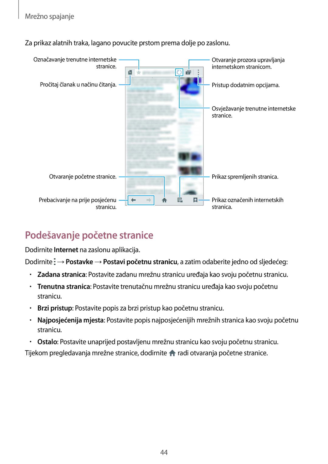 Samsung SM-G850FZKECRO, SM-G850FZWESEE, SM-G850FZDESEE, SM-G850FZKESEE, SM-G850FHSESEE manual Podešavanje početne stranice 