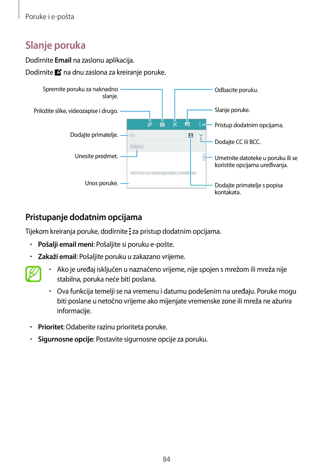 Samsung SM-G850FZWESEE, SM-G850FZDESEE, SM-G850FZKESEE, SM-G850FHSESEE manual Slanje poruka, Pristupanje dodatnim opcijama 