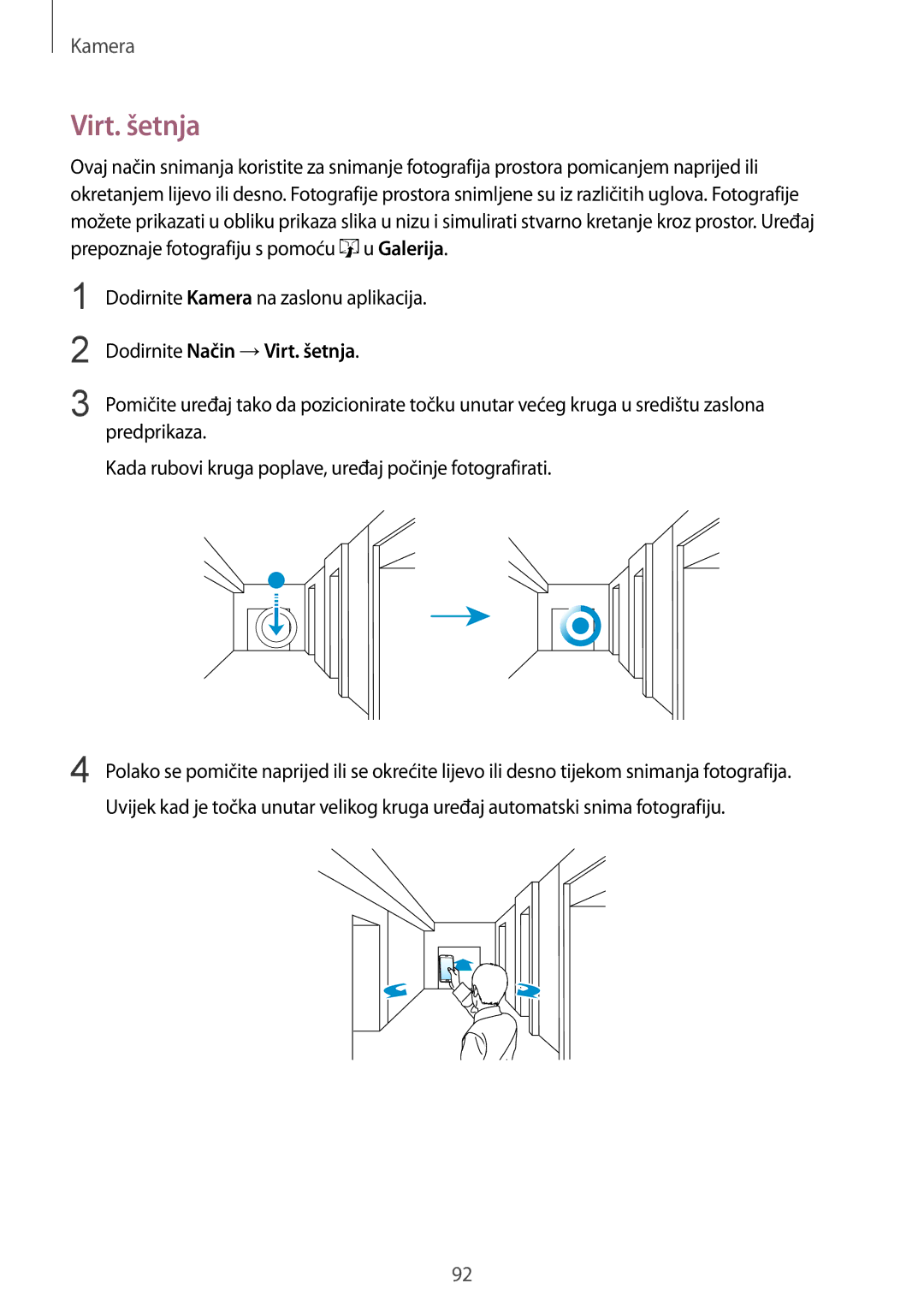 Samsung SM-G850FZKECRO, SM-G850FZWESEE, SM-G850FZDESEE, SM-G850FZKESEE, SM-G850FHSESEE manual Dodirnite Način →Virt. šetnja 