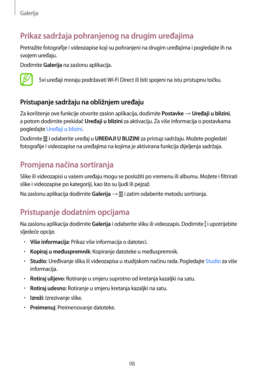 Samsung SM-G850FZKESEE, SM-G850FZWESEE manual Prikaz sadržaja pohranjenog na drugim uređajima, Promjena načina sortiranja 