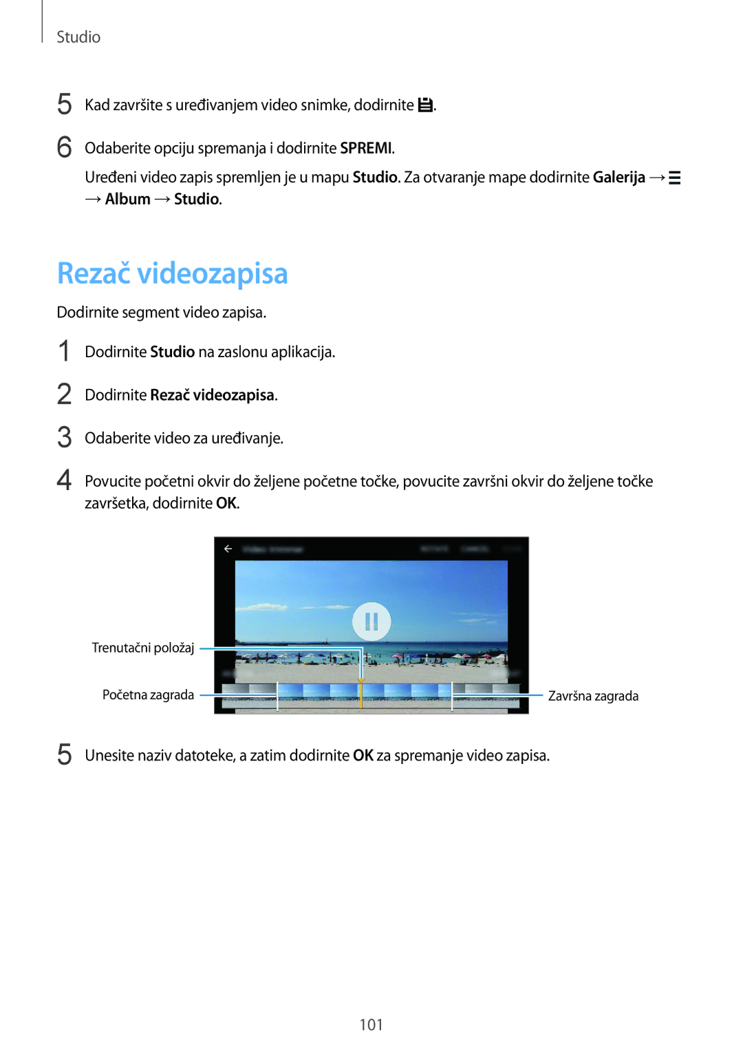 Samsung SM-G850FZKETWO, SM-G850FZWESEE, SM-G850FZDESEE, SM-G850FZKESEE manual → Album →Studio, Dodirnite Rezač videozapisa 