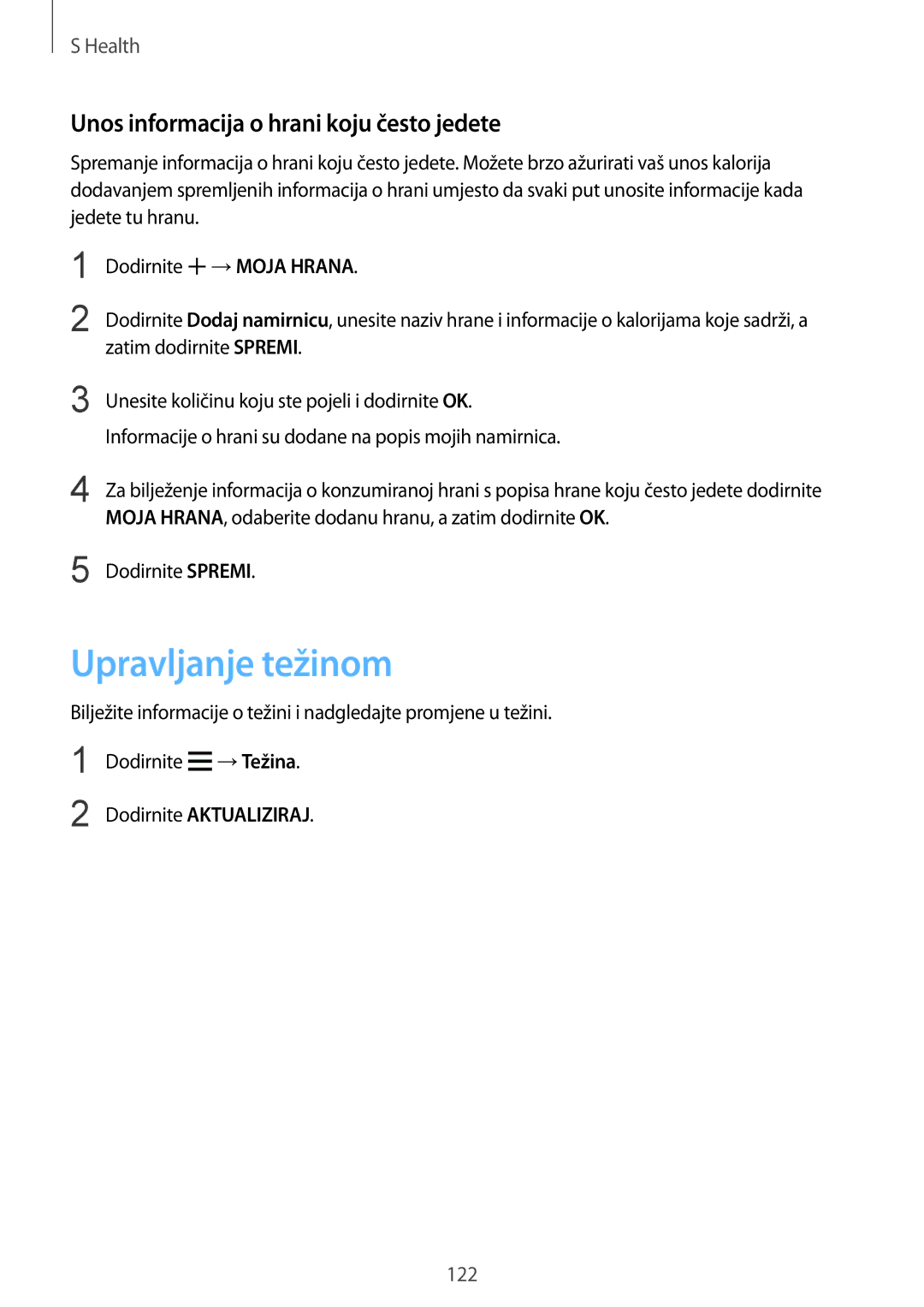 Samsung SM-G850FZKESEE, SM-G850FZWESEE manual Upravljanje težinom, Unos informacija o hrani koju često jedete, →Težina 