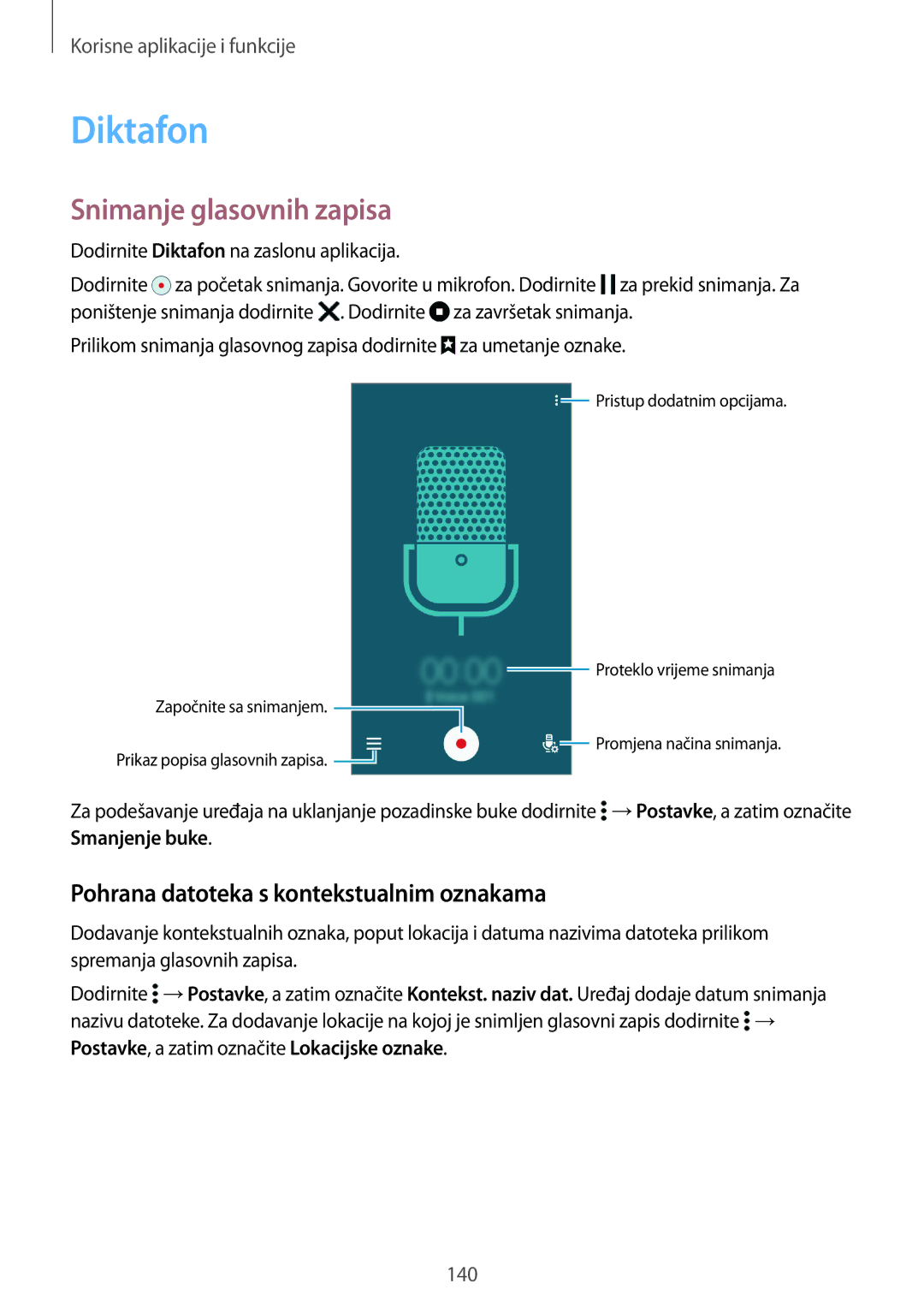 Samsung SM-G850FZKECRO, SM-G850FZWESEE Diktafon, Snimanje glasovnih zapisa, Pohrana datoteka s kontekstualnim oznakama 