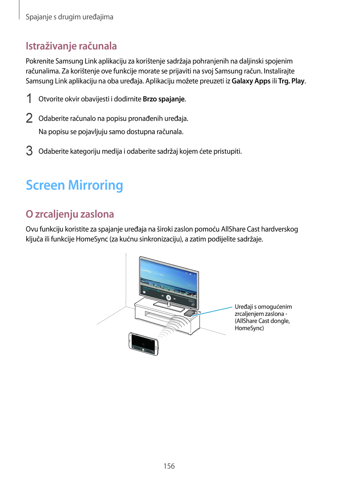 Samsung SM-G850FZWESEE, SM-G850FZDESEE, SM-G850FZKESEE manual Screen Mirroring, Istraživanje računala, Zrcaljenju zaslona 