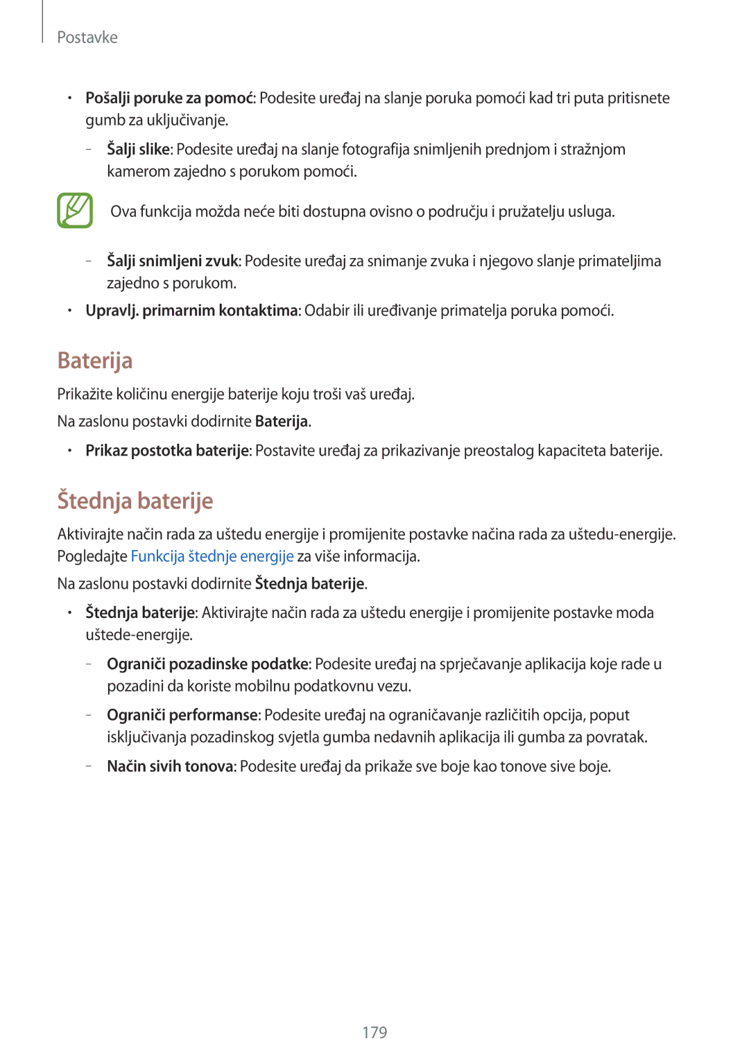 Samsung SM-G850FZDECRO, SM-G850FZWESEE, SM-G850FZDESEE, SM-G850FZKESEE, SM-G850FHSESEE manual Baterija, Štednja baterije 