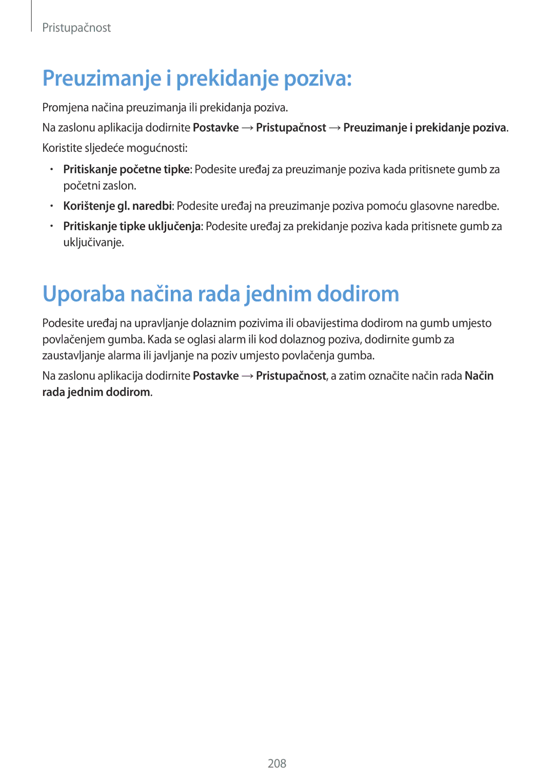 Samsung SM-G850FZWETWO manual Preuzimanje i prekidanje poziva, Uporaba načina rada jednim dodirom, Rada jednim dodirom 