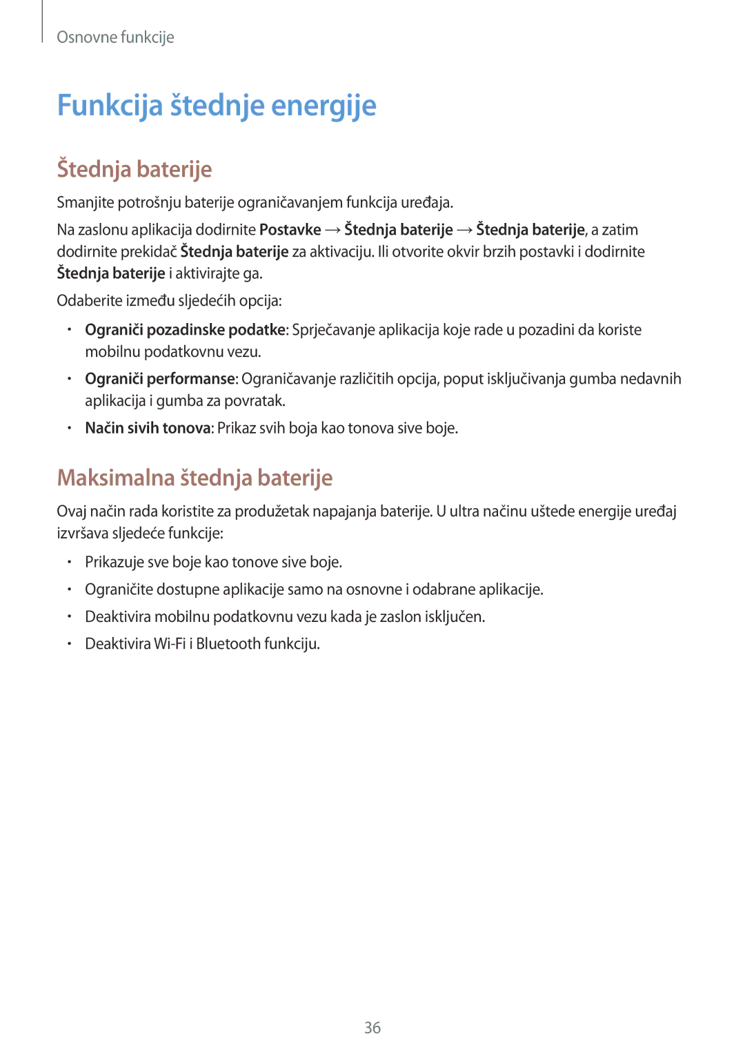 Samsung SM-G850FZWESEE, SM-G850FZDESEE, SM-G850FZKESEE, SM-G850FHSESEE manual Funkcija štednje energije, Štednja baterije 