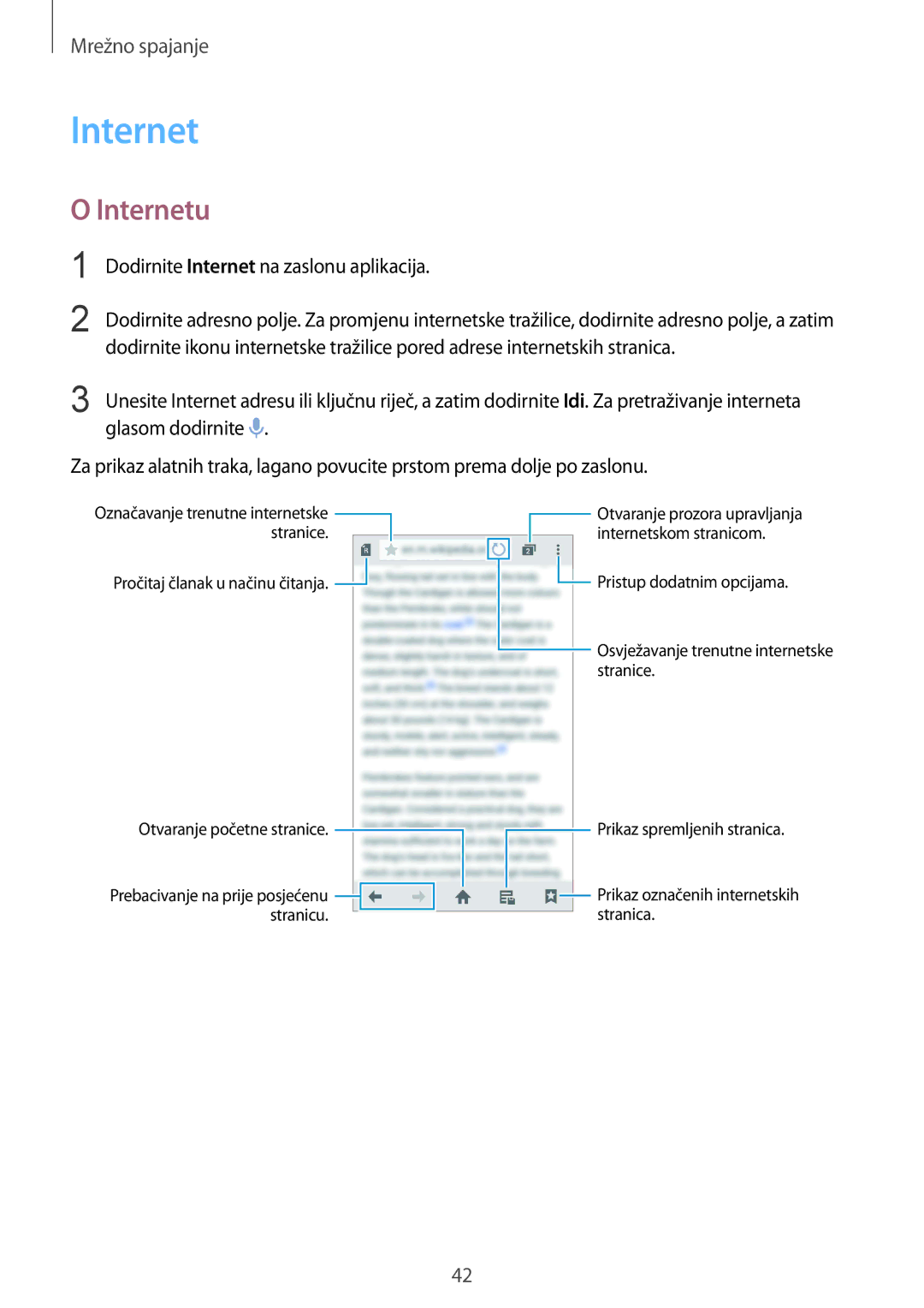 Samsung SM-G850FZDEVIP, SM-G850FZWESEE, SM-G850FZDESEE manual Internetu, Dodirnite Internet na zaslonu aplikacija 