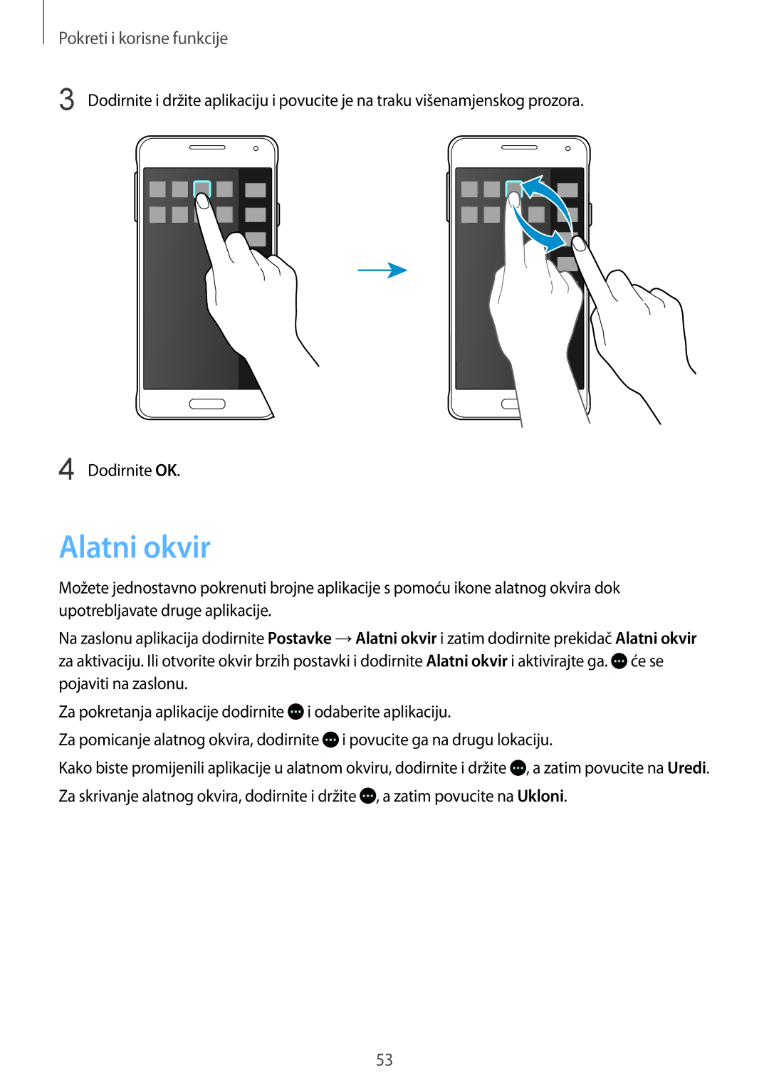 Samsung SM-G850FZKETWO, SM-G850FZWESEE, SM-G850FZDESEE, SM-G850FZKESEE, SM-G850FHSESEE, SM-G850FZWETWO manual Alatni okvir 