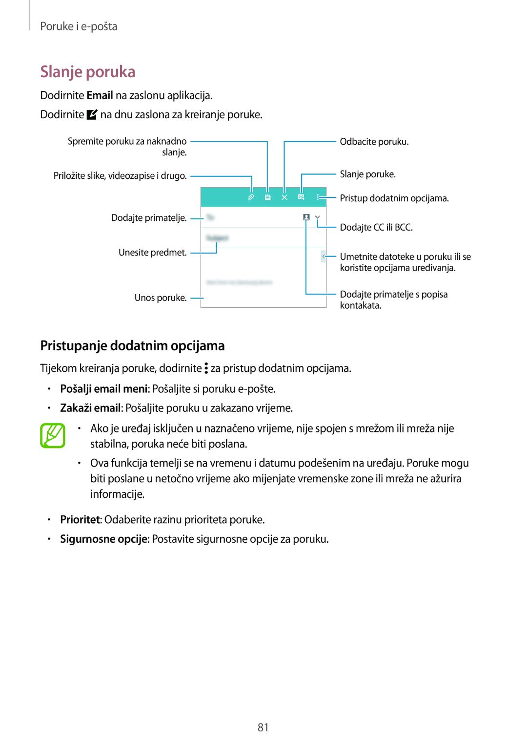 Samsung SM-G850FZWEVIP, SM-G850FZWESEE, SM-G850FZDESEE, SM-G850FZKESEE manual Slanje poruka, Pristupanje dodatnim opcijama 