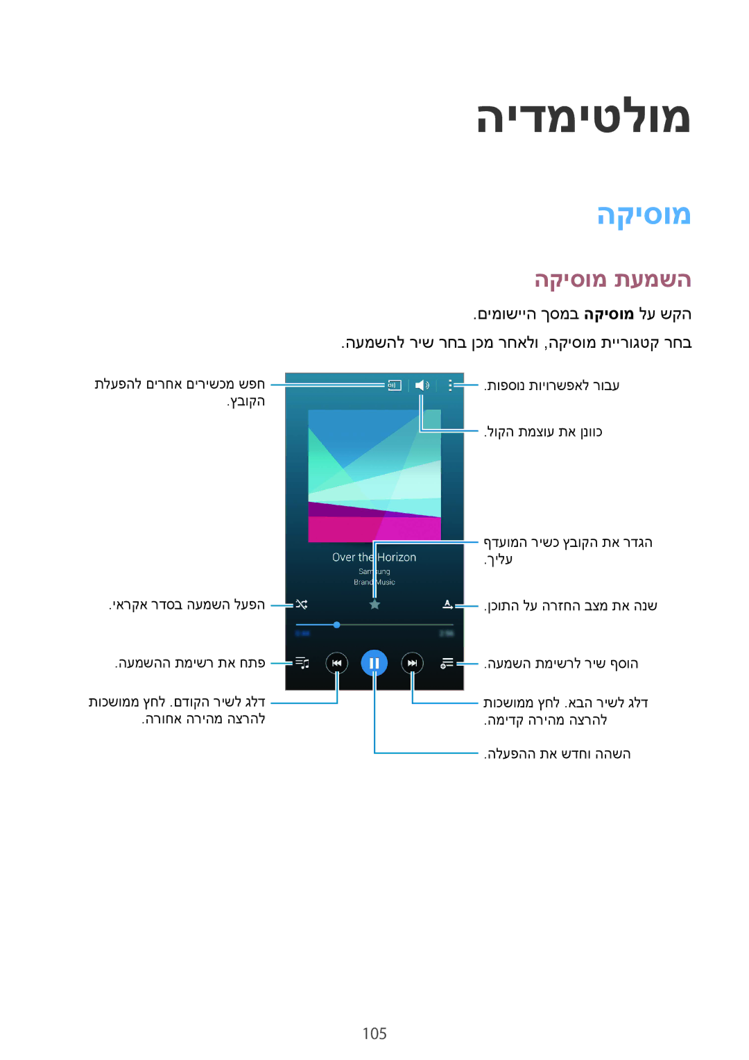 Samsung SM-G850FZWEILO, SM-G850FZWETMT, SM-G850FZWESEE, SM-G850FZDESEE, SM-G850FZKESEE manual הידמיטלומ, הקיסומ תעמשה, 105 