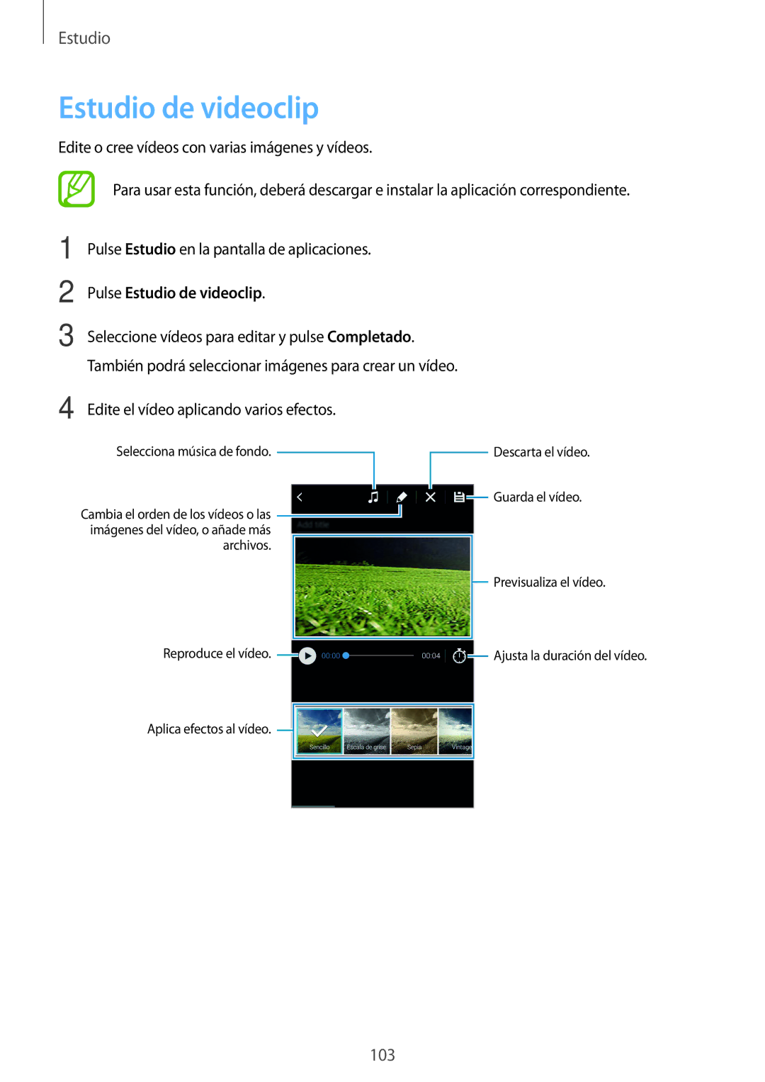 Samsung SM-G850FHSEROM, SM-G850FZWETPH, SM-G850FZDETPH, SM-G850FZKETPH, SM-G850FHSETPH manual Pulse Estudio de videoclip 