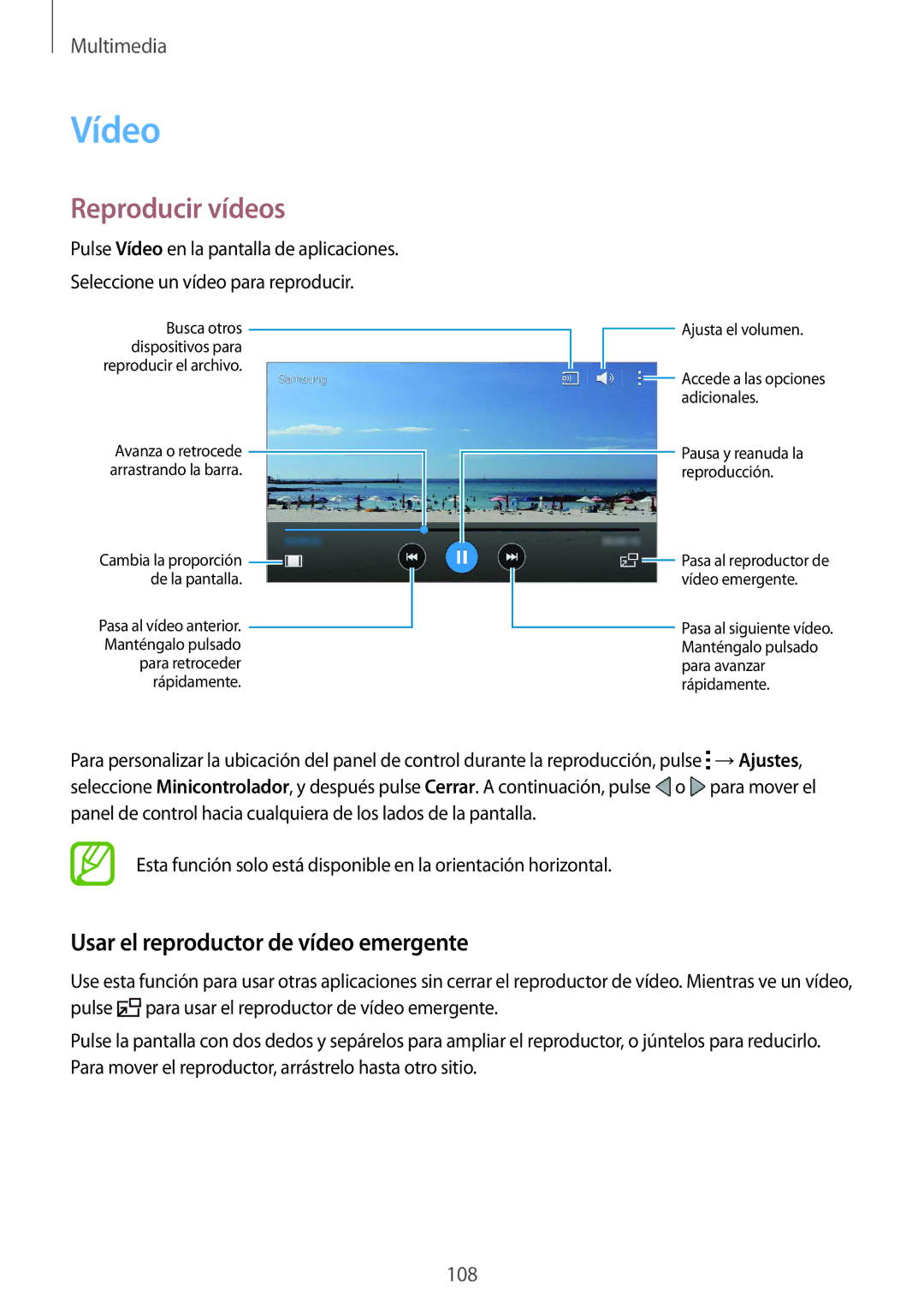 Samsung SM-G850FZBEPHE, SM-G850FZWETPH, SM-G850FZDETPH Vídeo, Reproducir vídeos, Usar el reproductor de vídeo emergente 