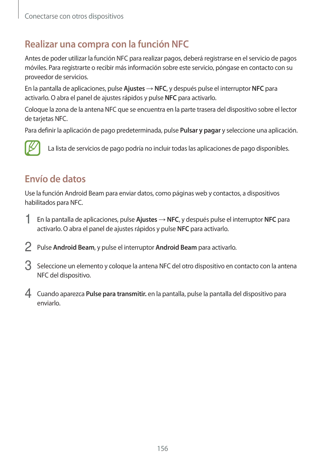 Samsung SM-G850FZKETPH, SM-G850FZWETPH, SM-G850FZDETPH manual Realizar una compra con la función NFC, Envío de datos 