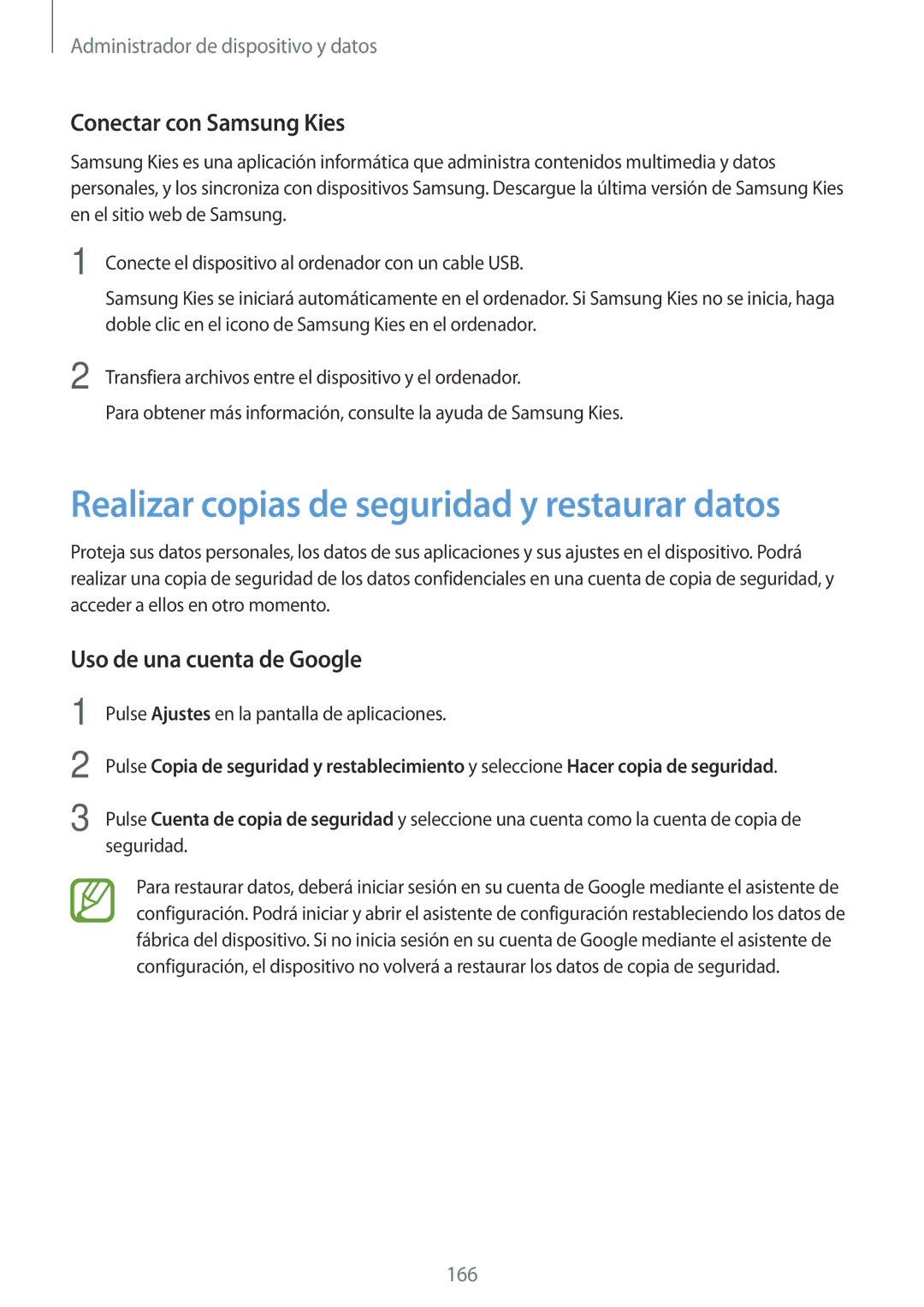 Samsung SM-G850FZKEXEC, SM-G850FZWETPH manual Realizar copias de seguridad y restaurar datos, Conectar con Samsung Kies 