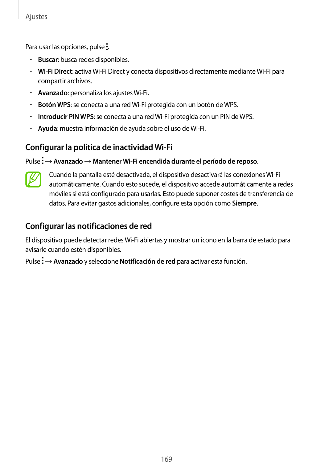 Samsung SM-G850FHSEROM, SM-G850FZWETPH Configurar la política de inactividad Wi-Fi, Configurar las notificaciones de red 