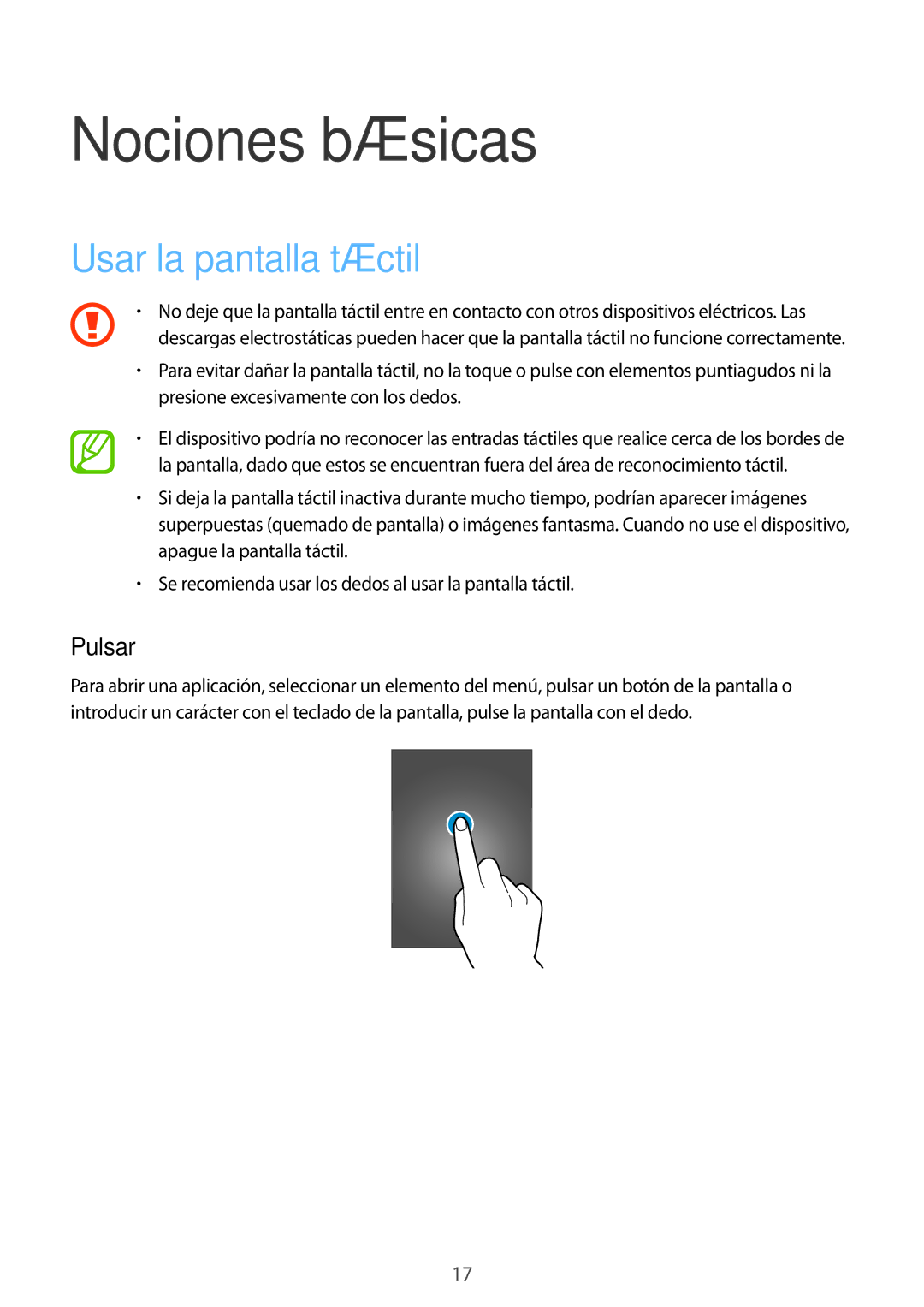 Samsung SM-G850FZWEPHE, SM-G850FZWETPH, SM-G850FZDETPH, SM-G850FZKETPH Nociones básicas, Usar la pantalla táctil, Pulsar 