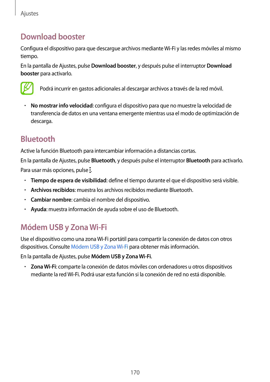 Samsung SM-G850FHSEATL, SM-G850FZWETPH, SM-G850FZDETPH, SM-G850FZKETPH Download booster, Bluetooth, Módem USB y Zona Wi-Fi 