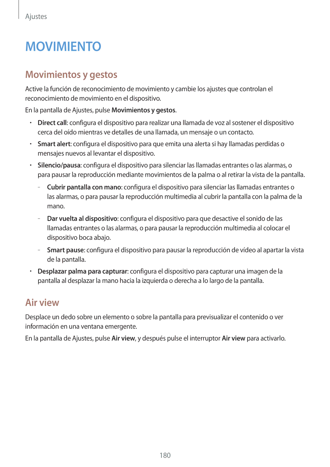 Samsung SM-G850FZDEXEH, SM-G850FZWETPH, SM-G850FZDETPH, SM-G850FZKETPH, SM-G850FHSETPH manual Movimientos y gestos, Air view 