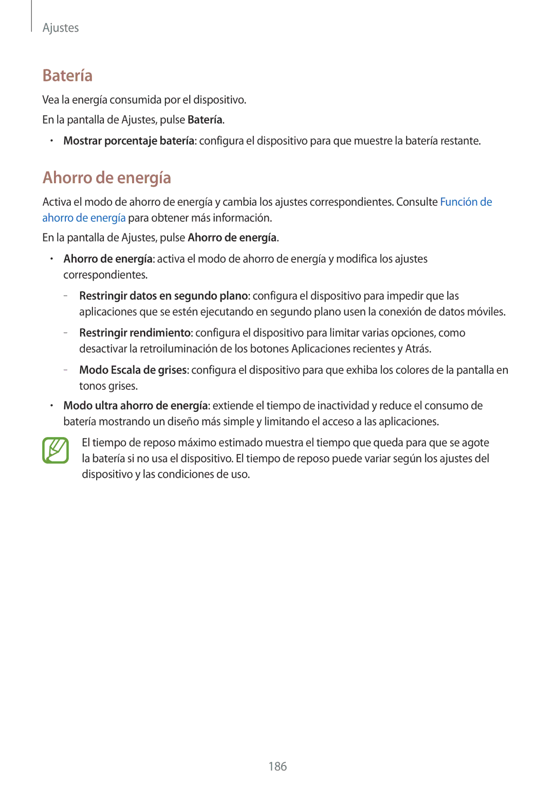 Samsung SM-G850FZKEPHE, SM-G850FZWETPH, SM-G850FZDETPH, SM-G850FZKETPH, SM-G850FHSETPH manual Batería, Ahorro de energía 