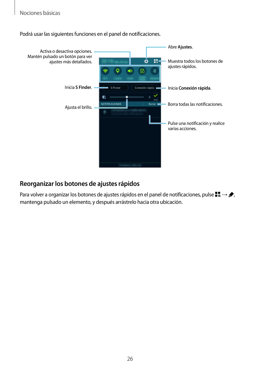 Samsung SM-G850FZDEXEH, SM-G850FZWETPH, SM-G850FZDETPH, SM-G850FZKETPH manual Reorganizar los botones de ajustes rápidos 