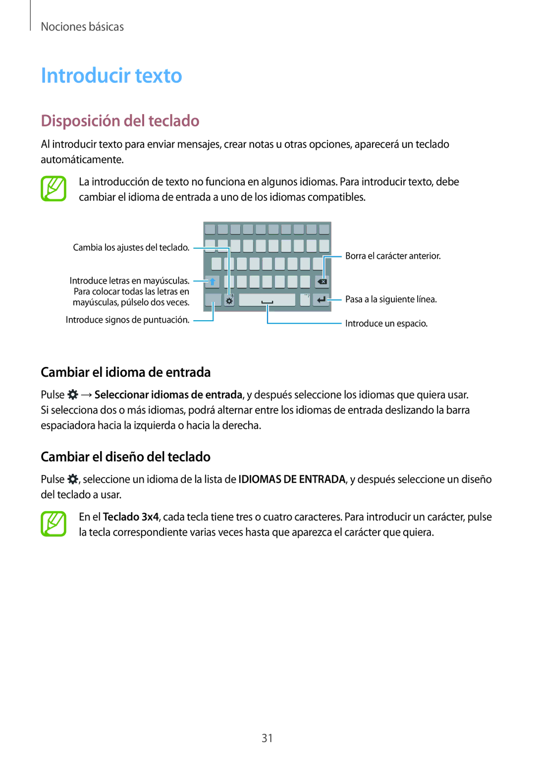 Samsung SM-G850FZBEXEC, SM-G850FZWETPH manual Introducir texto, Disposición del teclado, Cambiar el idioma de entrada 