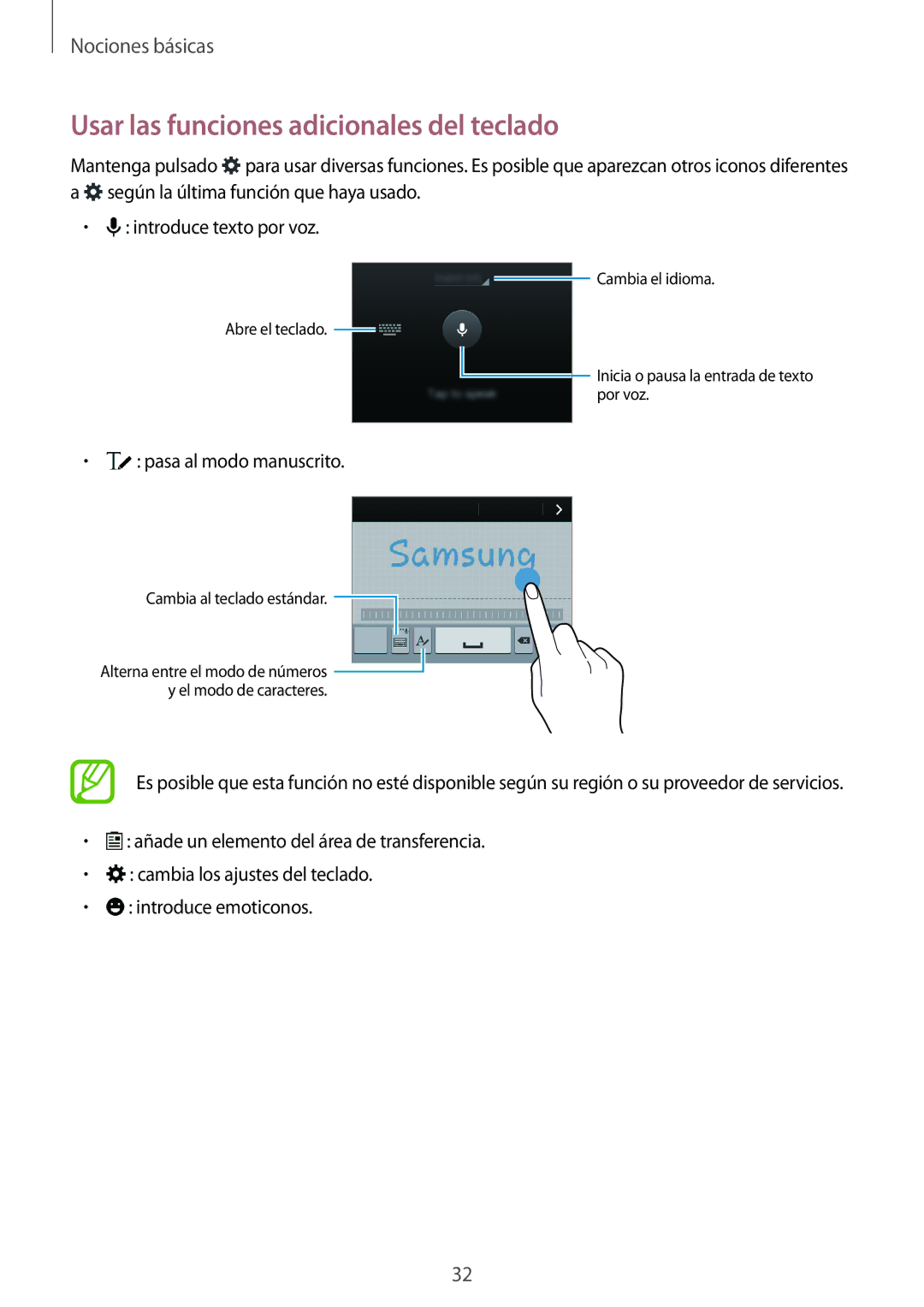 Samsung SM-G850FZKEPHE, SM-G850FZWETPH, SM-G850FZDETPH, SM-G850FZKETPH manual Usar las funciones adicionales del teclado 