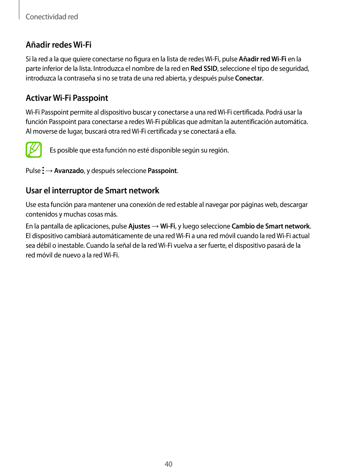 Samsung SM-G850FZDEPHE, SM-G850FZWETPH Añadir redes Wi-Fi, Activar Wi-Fi Passpoint, Usar el interruptor de Smart network 