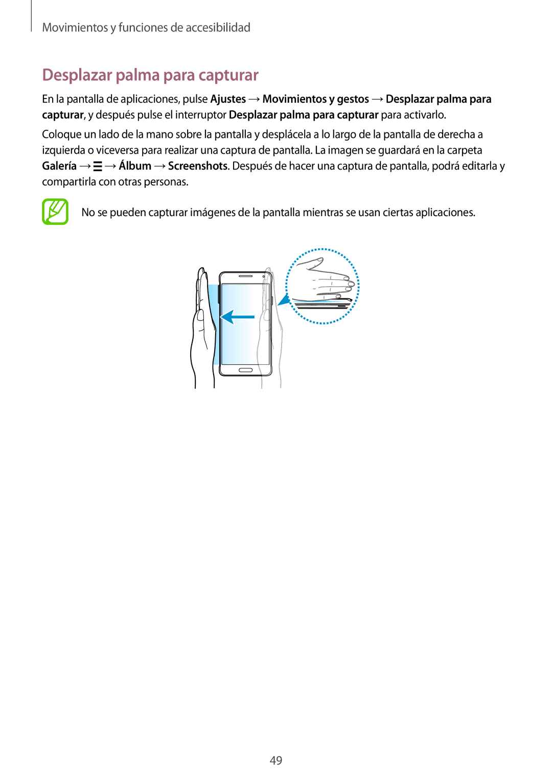 Samsung SM-G850FHSEPHE, SM-G850FZWETPH, SM-G850FZDETPH, SM-G850FZKETPH, SM-G850FHSETPH manual Desplazar palma para capturar 